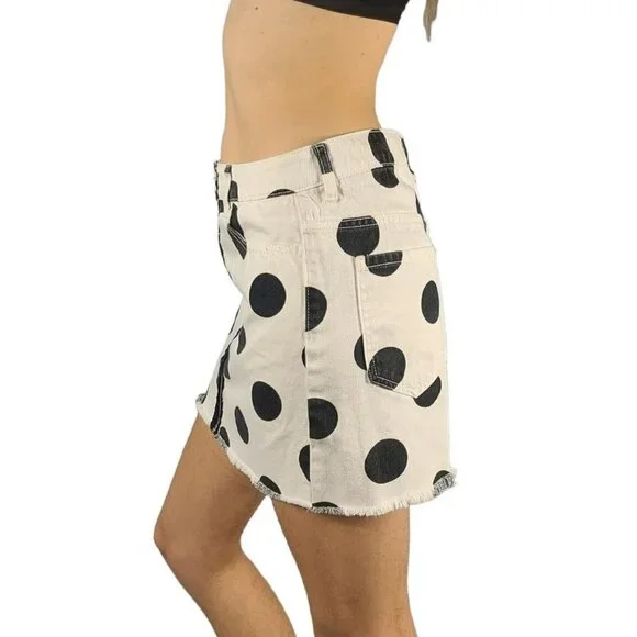 Polka Dot Black and White Forever 21 Zip Up Wrap Denim Mini Skirt Women's Size 6 - Picture 2 of 4